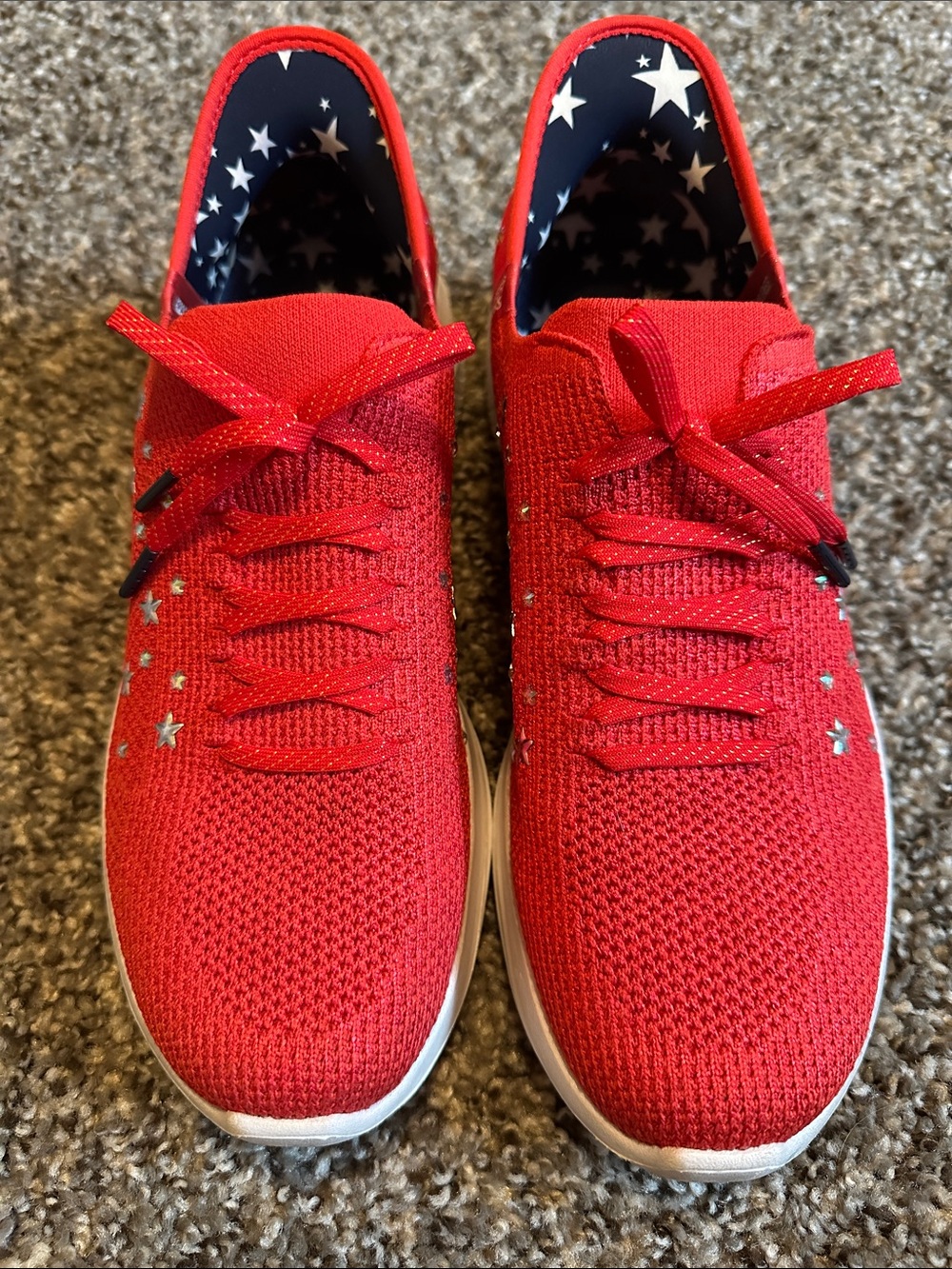 Women’s Red Skecher Sneakers with Star Accents
